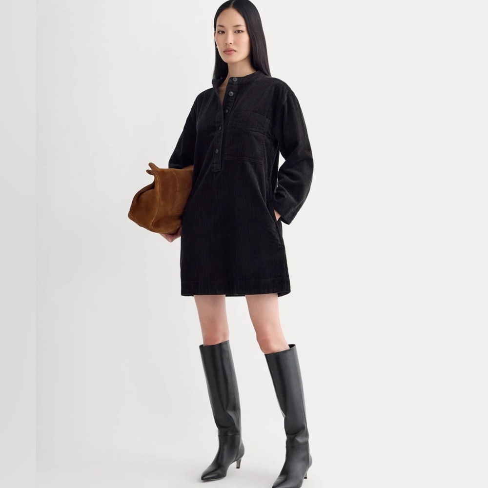 Everlane corduroy mini dress black size L NWT